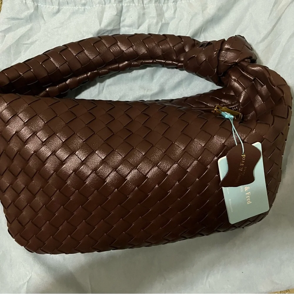 Plaited Hobo Shoulder Bag - Chocolate Brown - Picture 4 of 5